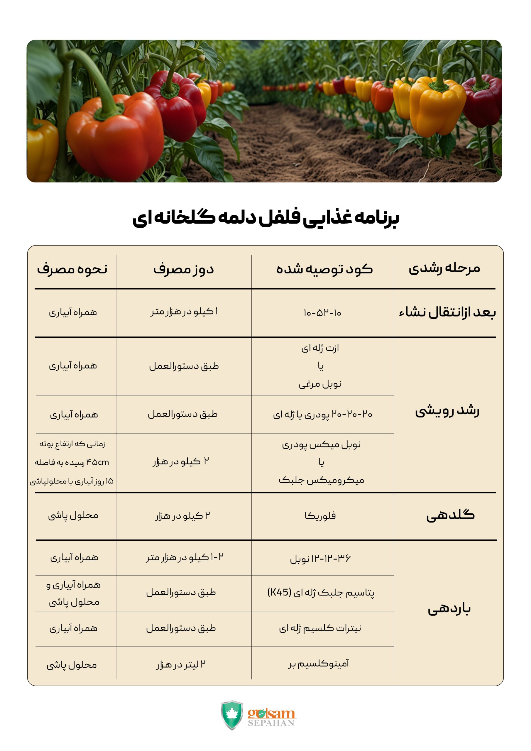 برنامه تغذیه فلفل دلمه گلخانه ای